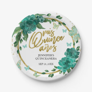 Assiettes En Carton Les papillons de Quinceanera Emerald Green Gown