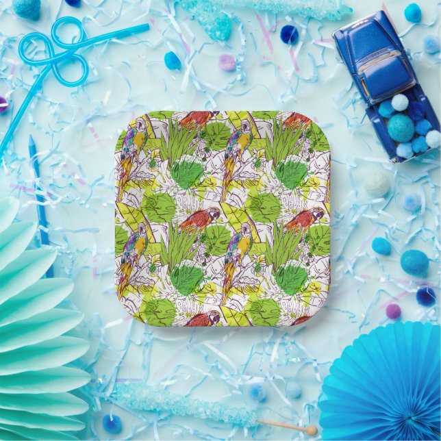 Assiettes En Carton Les perroquets tropicaux (Fête)