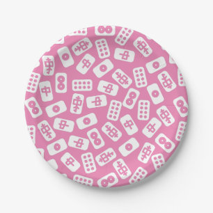 Assiettes En Carton Les tuiles du Mahjong blanches roses