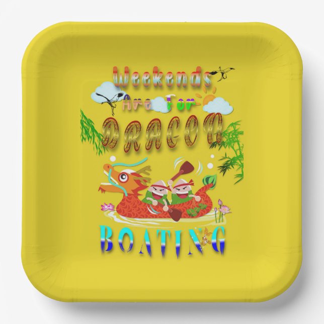 Assiettes En Carton Les Week-ends Sont Pour Bateau Dragon (Recto)