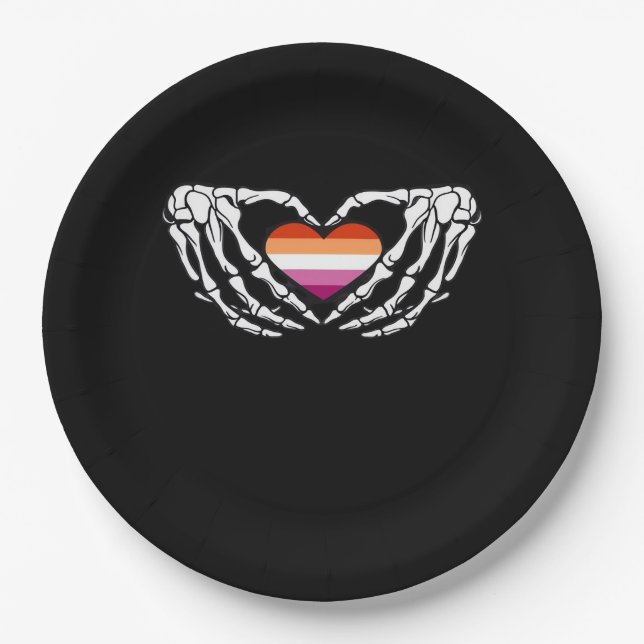Assiettes En Carton Lesbian Pride Skeleton Halloween Wlw Goth Heart Cl (Devant)