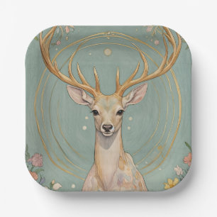 Assiettes En Carton L'Esprit Doux : Un Cerf Pastel