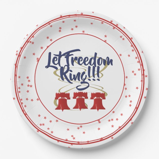 Assiettes En Carton Let Freedom Ring Liberty Bell - Rouge blanc et ble (Devant)