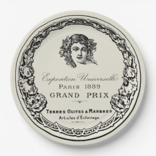 Assiettes En Carton Lettrage vintage antique d'impression de Paris sur