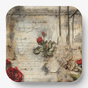 Assiettes En Carton Lettre d'amour antique Calligraphie Florale