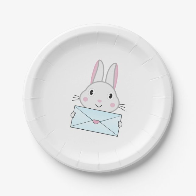 Assiettes En Carton Lettre d'amour mignonne et belle lapin tenant (Devant)