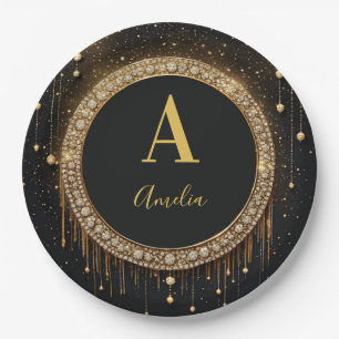 Assiettes En Carton Lettre de monogramme personnalisée avec paillettes