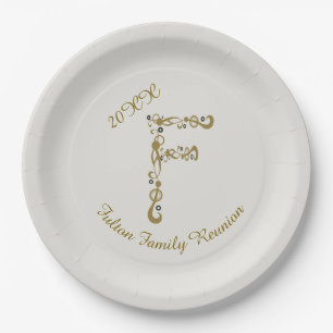 Assiettes En Carton LETTRE D'OR Élégante DE LA RÉUNION DE LA Famille F
