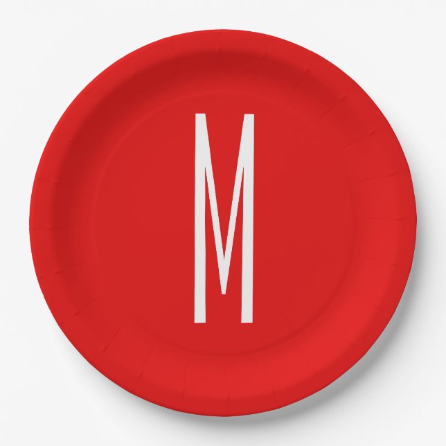 Assiettes En Carton Lettre initiale Monogramme Style moderne Rouge Bla (Devant)