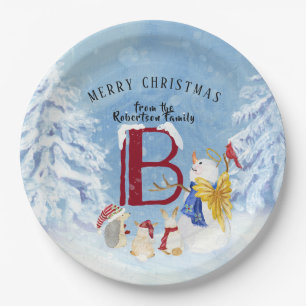 Assiettes En Carton Lettre monographie B Angel Snowman Joyeux Noël