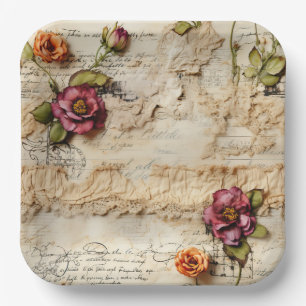 Assiettes En Carton Lettre romantique vintage sur parchemin
