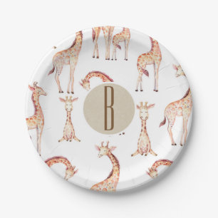 Assiettes En Carton LETTRE TAN GiraffES Baby shower MONogramme INITIAL