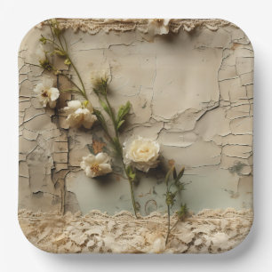 Assiettes En Carton Lettre vintage d'amour parchemin avec fleurs (3)