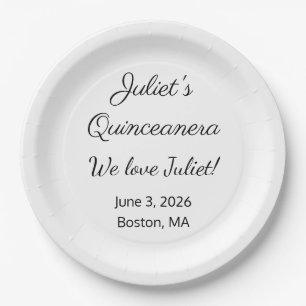 Assiettes En Carton Lettres d'amour : Quinceanera blanche et noire