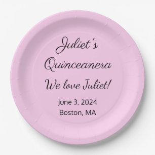Assiettes En Carton Lettres d'amour : Quinceanera rose et noir