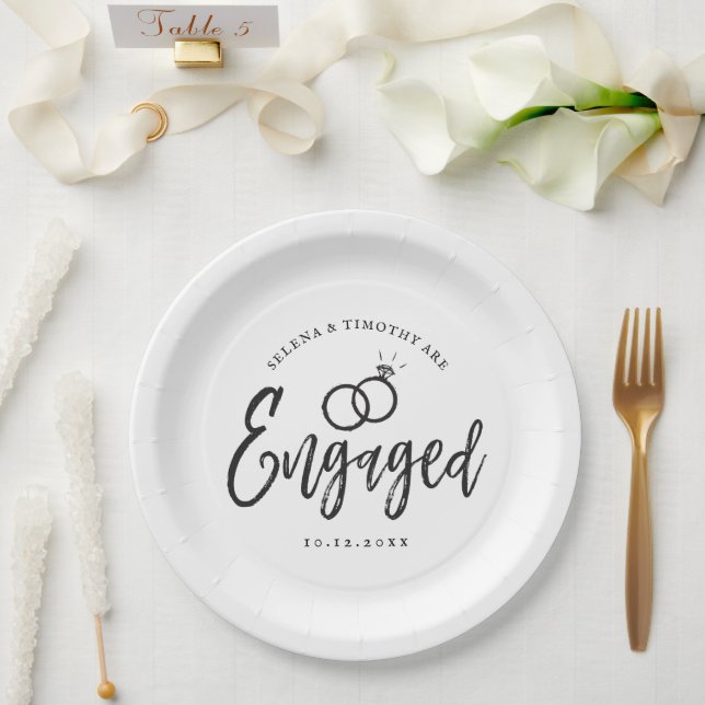 Assiettes En Carton Lettres de script de la partie d'engagement | (Mariage)