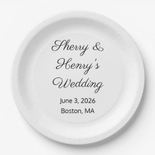 Assiettes En Carton Lettres douces Mariage blanc et noir