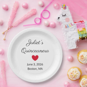 Assiettes En Carton Lettres douces : Noir sur Quinceanera blanc