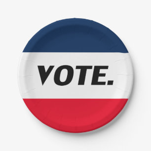 Assiettes En Carton Lettres noires "Vote", parti blanc bleu rouge