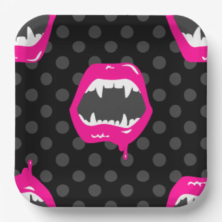 Assiettes En Carton lèvres de vampire monstre créature à dents rose