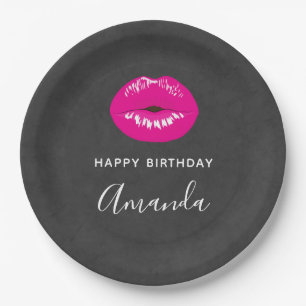 Assiettes En Carton Lèvres roses chaudes Illustration glamour Annivers