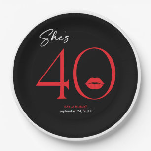 Assiettes En Carton Lèvres rouges minimales modernes Elle a quarante a