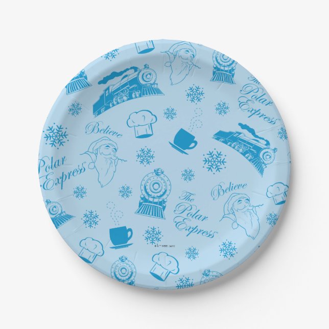 Assiettes En Carton L'Express polaire | Motif d'icône de vacances bleu (Devant)