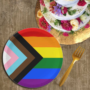 Assiettes En Carton LGBTQ & Pride - drapeau de progression arc-en-ciel