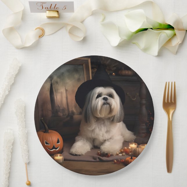 Assiettes En Carton Lhasa Apso Citrouille Halloween effrayant (Mariage)