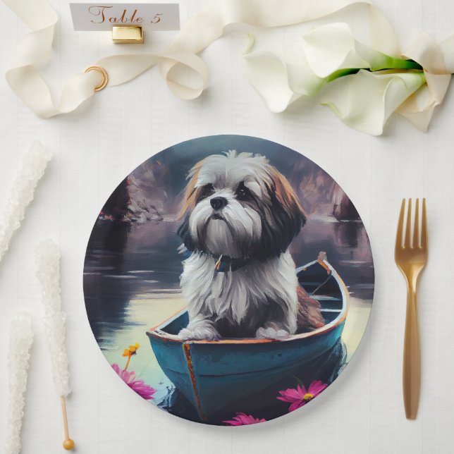 Assiettes En Carton Lhassa Apso sur une rame : une aventure Pittoresqu (Mariage)