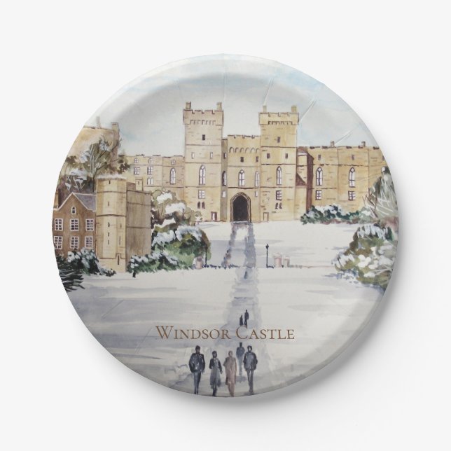 Assiettes En Carton L'hiver à Windsor Castle Paysage Peinture (Devant)