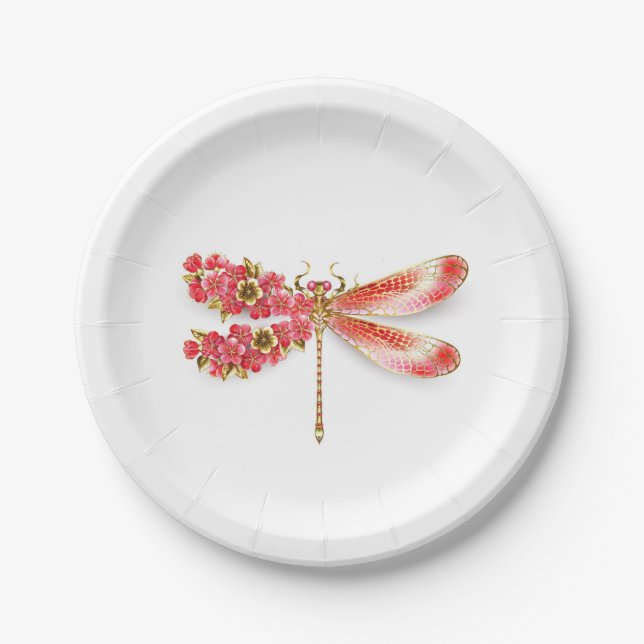Assiettes En Carton libellule de fleurs avec sakura de bijoux (Devant)