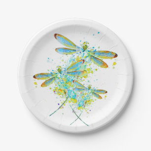 Assiettes En Carton Libellule sarcelle éclaboussure