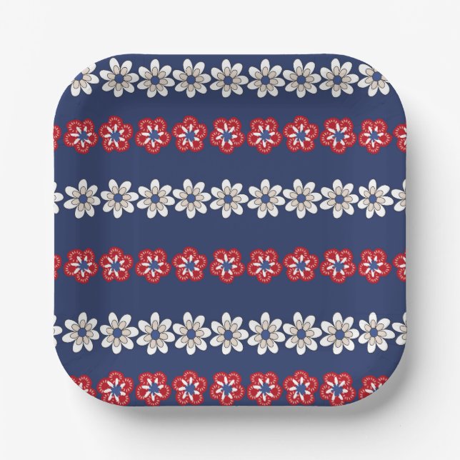 Assiettes En Carton Liberté en fleurs : un modèle floral patriotique (Recto)