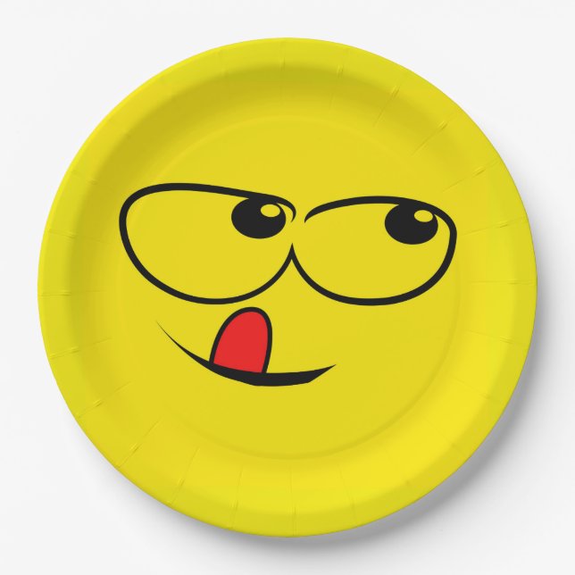 Assiettes En Carton Licking Face drôle Emoticon Party (Devant)