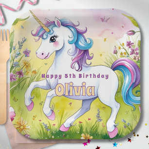 Assiettes En Carton Licorne Magique Anniversaire Personnalisé Pastel