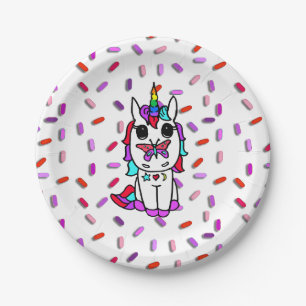 Assiettes En Carton Licorne Mignonne avec Papillon sur le Nez Saupoudr