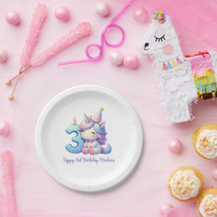 Assiettes En Carton Licorne personnalisée 3e Troisième Anniversaire de