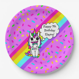 Assiettes En Carton Licorne personnalisée, Arc-en-ciel et Papillon