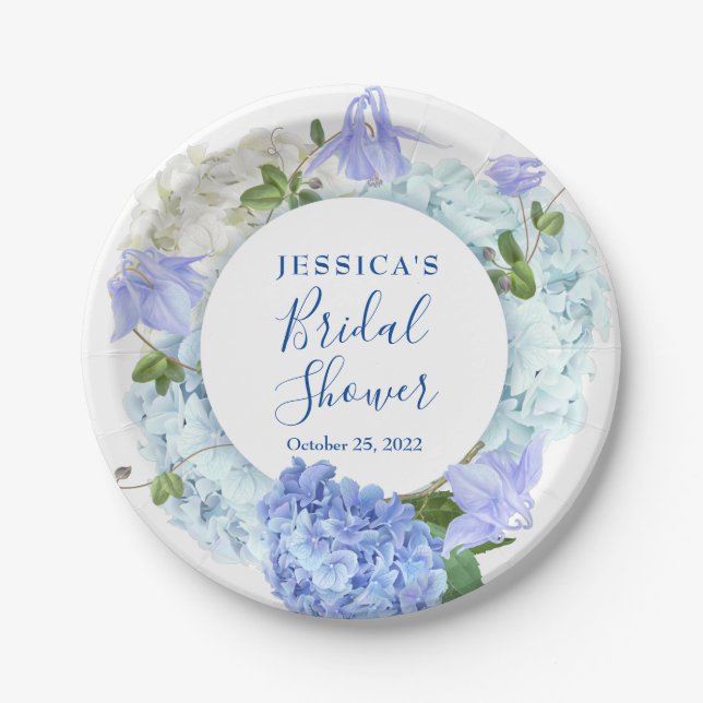 Assiettes En Carton Light Blue Hydrangeas Floral Fête des mariées Part (Devant)