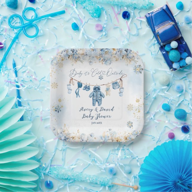 Assiettes En Carton Ligne bleueLigne froide à l'extérieur bébé garçon  (Fête)