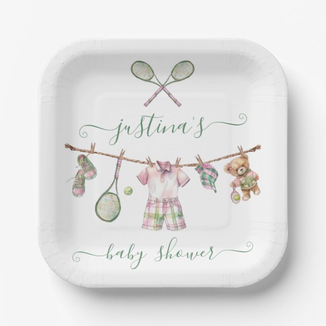 Assiettes En Carton Ligne de Baby shower de golf Preppy (Recto)