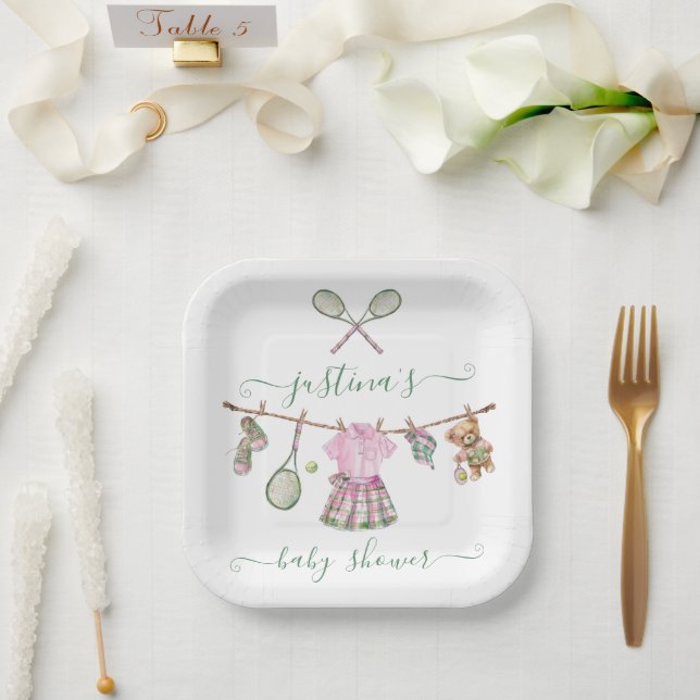 Assiettes En Carton Ligne de Baby shower de tennis Preppy (Mariage)