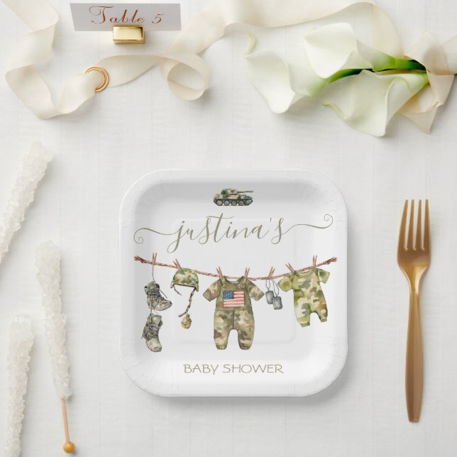 Assiettes En Carton Ligne de Baby shower militaire de l'Armée (Mariage)