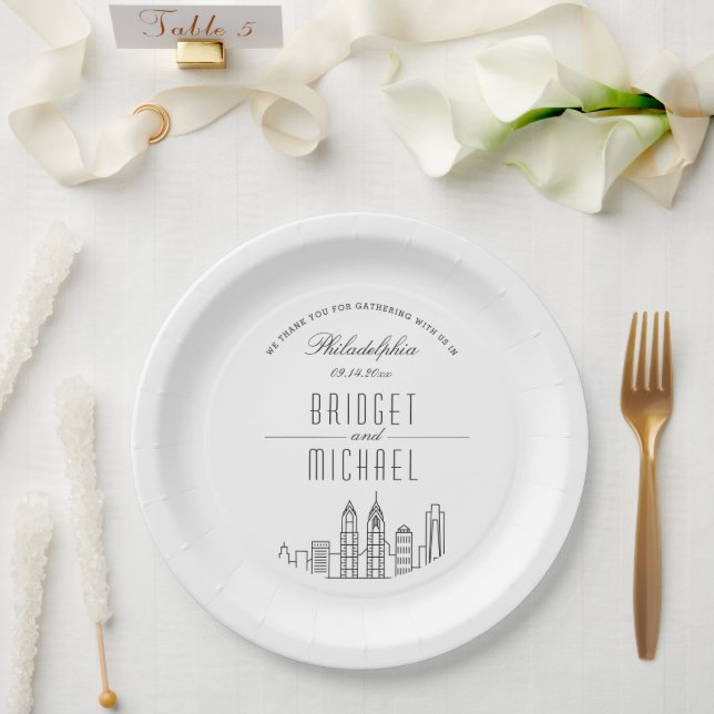 Assiettes En Carton Ligne Skyline Philadelphia Deco | Événement Mariag (Mariage)