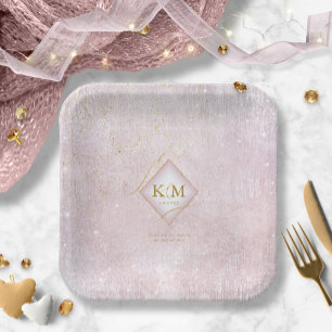 Assiettes En Carton Lignes fines Gold Abstrait Mariage V2 Muave ID867