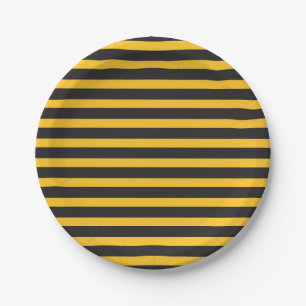 Assiettes En Carton Lignes géométriques horizontales jaunes et noires