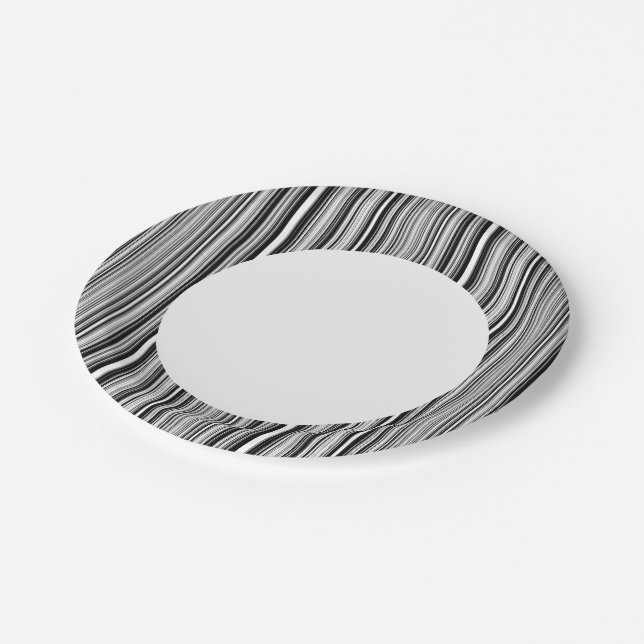 Assiettes En Carton Lignes noires et blanches (Angle)