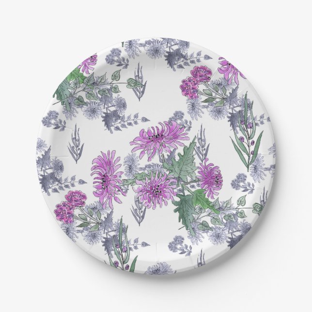 Assiettes En Carton Lilac chrysanthemum , watercolor (Devant)