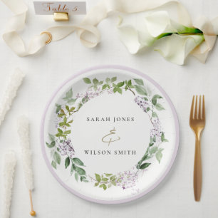 Assiettes En Carton Lilac Floral Wreath Cottage Jardin Mariage